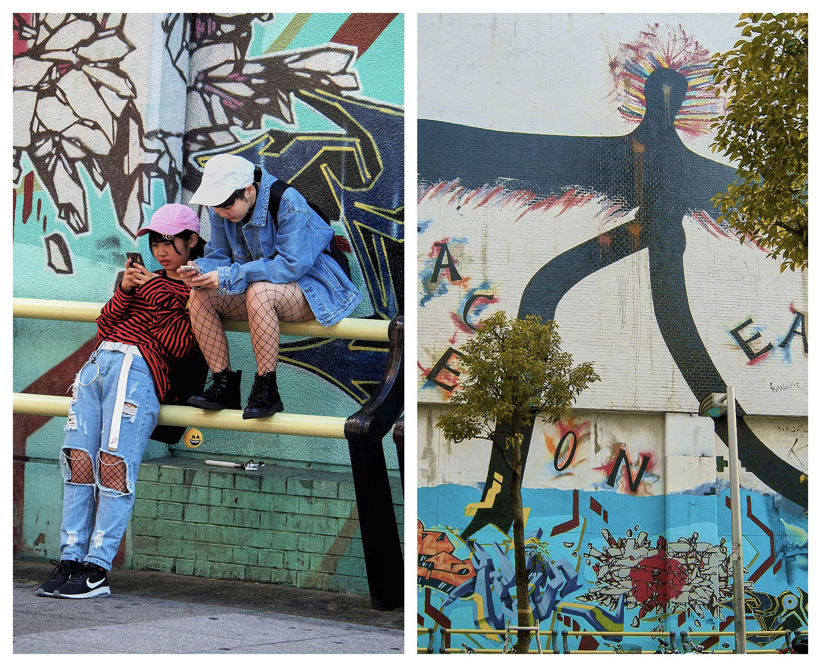 Amerikamura es un barrio pequeño y animado con edificios cubiertos de grafitis, puestos de comida callejera, galerías independientes, y jóvenes que se reúnen en el parque Sankakukoen.